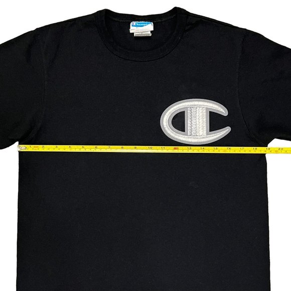 Champion Crewneck Big Logo Shirt Men's Size Medium S/S Black w/ White Silver - Picture 7 of 10